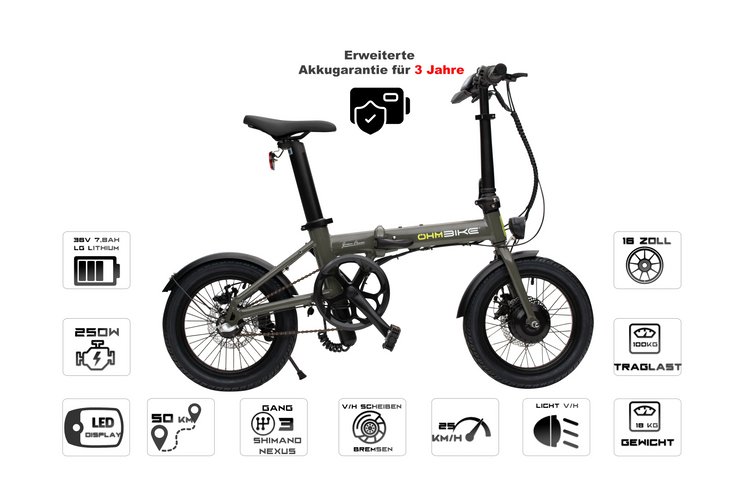 FaltRider von OhmBike Super Leichter Faltbare E-Bike 16 Zoll in Koffer Größe