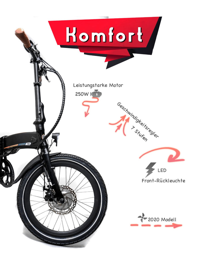 Ohmbike Marktneuheit 2020 !!! 20 Zoll Elektro Klapprad E-Klapprad Electric Bike Foldable E-Bike Cityrad CityBike Straßenzulassung Verkehrssicher Camping Bike Unisex Starke LG Li-ion Battery