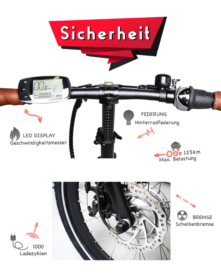 Ohmbike Marktneuheit 2020 !!! 20 Zoll Elektro Klapprad E-Klapprad Electric Bike Foldable E-Bike Cityrad CityBike Straßenzulassung Verkehrssicher Camping Bike Unisex Starke LG Li-ion Battery